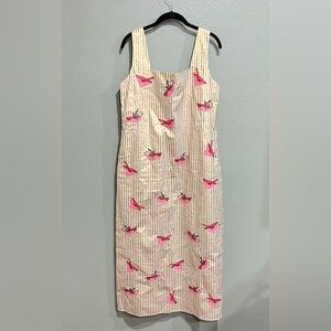 New QOS Gold Metallic Stripe Christmas Cocktail Midi Dress